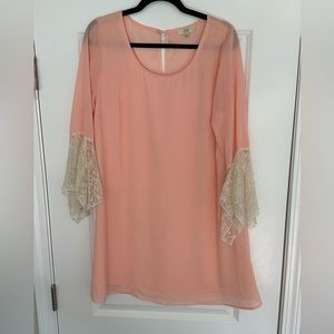 Boutique sleeved shift dress with lace bell sleeves